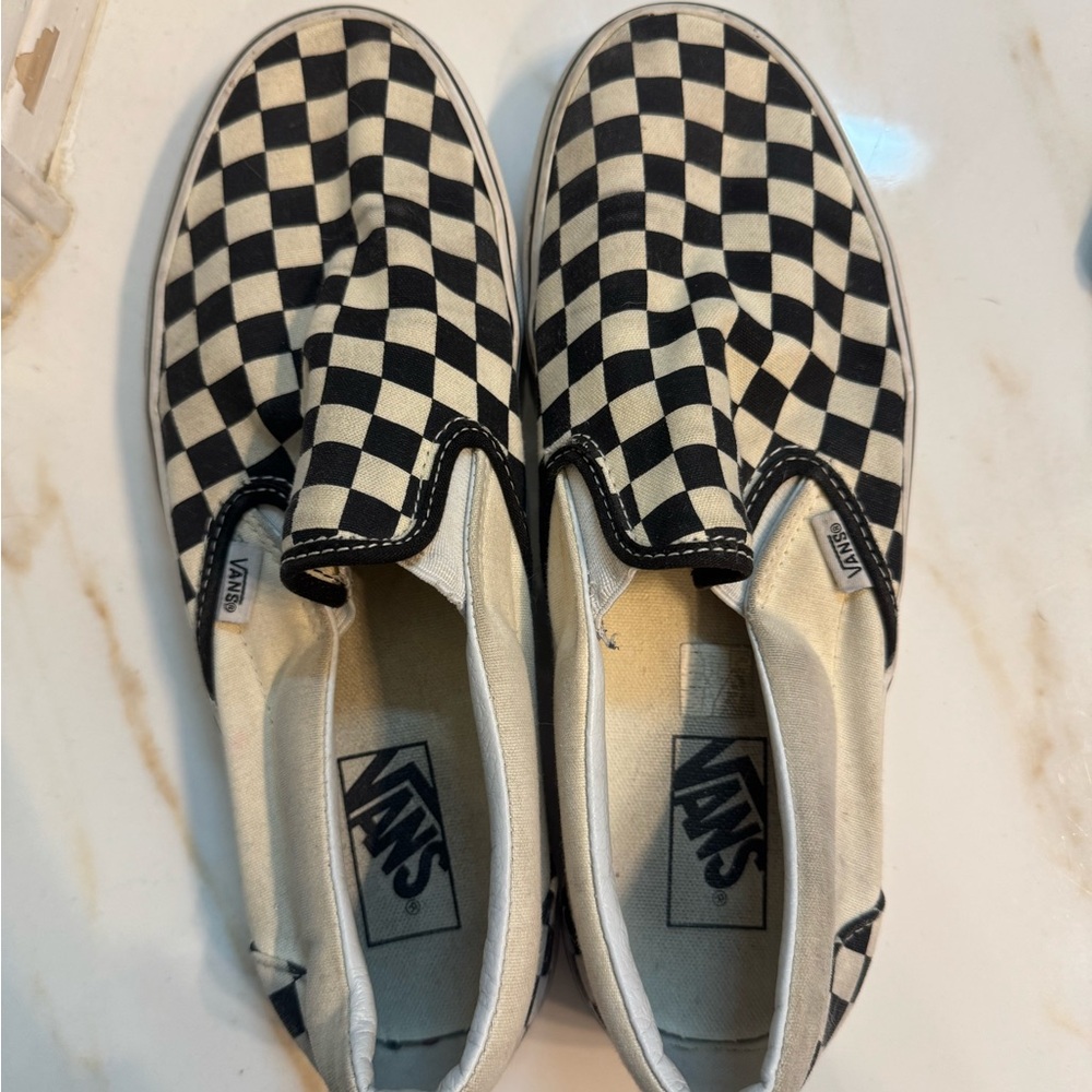 Vans Checkered Slip-On Sneakers - Black and Cream